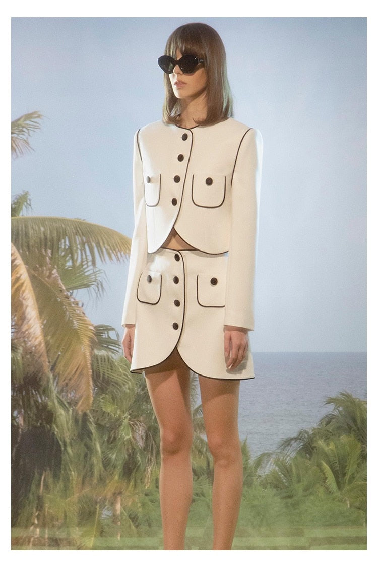 OOTDGIRL Women's Suit Fashion Office Long Sleeve Single-Breasted Pocket Blazers Coat +High Waist Mini Skirt 2 Piece Set Clothing