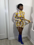 Ootdgirl  3 Piece Set Women Plaid Print Tracksuits  Bra+Flare Long Sleeve Cropped Jacket Coat+Drawstring Mini Skirts Outfits 2022 Fall