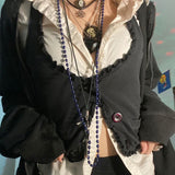 OOTDGIRL Goth Ruffles Frill V Neck Mini Vest Punk Vintage Button Corset Top Sleeveless Skinny Waistcoats Grunge Fairycore Women