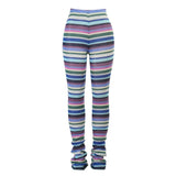 Ootdgirl  Colorful Striped Knitted Stacked Pants Streetwear Women Hippie Clothes Fall 2022  Extra Long Trousers C69-CB22