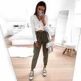 Ootdgirl  Office Lady Loose Pencil Pants Women Ankle-length Elastic Waist Button Pants Autumn Fashion Casual Female Bottoms 2022