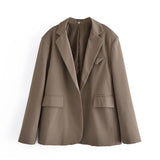 OOTDGIRL Office Wear Single Button Blazer Coat Women Fashion Vintage Brown Long Sleeve Pockets Female Outerwear Autumn