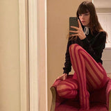 OOTDGIRL Women Sexy See-Through Pantyhose Vertical And Horizontal Stripe Printed Pattern Tights Summer Sexy Leggings Y2k Grunge