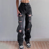 OOTDGIRL 2022 New High Waist Ripped Jeans Women's Fashion Hip Hop Loose Jeans Women Pants Vintage Female Torn Denim Trousers Streetwear
