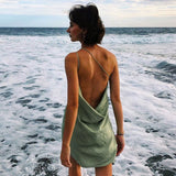 Ootdgirl  Beach Leisure Vacation Bodycon Dresses For Women's 2022 Summer Clothing Solid Backless Mixi Dress Female  Outfits