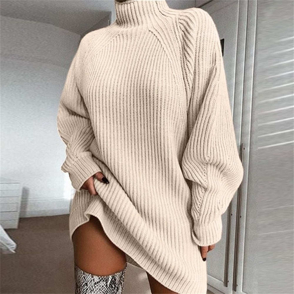 OOTDGIRL 2022 Fall Winter Women's Knitwear Mid-Length Raglan Long Sleeve Solid Half Turtleneck Sweater Dress Women Turtleneck Female Top