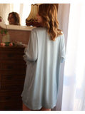 OOTDGIRL 2Pcs Women Sexy Silk Nightgown Embroidery Lace Bath Gown Nightdress Summer Sleepwear Wedding Night Dress Robe With Belt