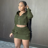 Ootdgirl  Knitted 2 Piece Sets Womens Outfits Zip Up Cropped Jacket And Skirt Matching Sets Hoodie Dress Suits C16-EZ50