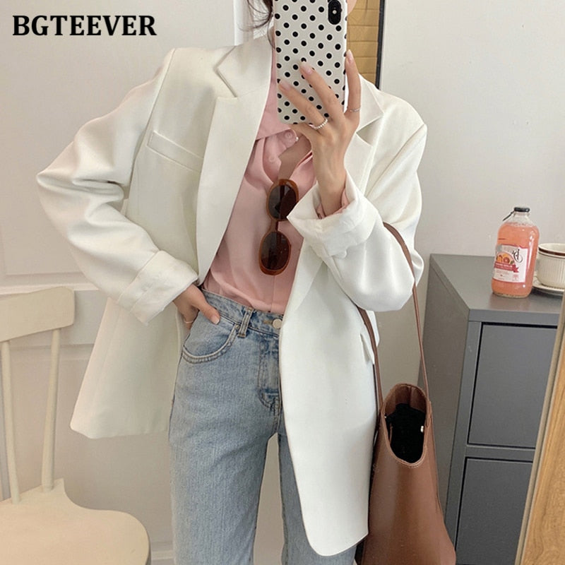 Ootdgirl  New Spring Autumn Loose  Women Jacket Blazer Casual Notched Collar Long Sleeve Female Jackets 2022 Ladies Suit Coats