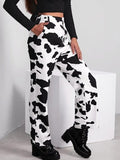 OOTDGIRL Vintage Cow Print Baggy Jeans Women Y2K Casual High Waisted Pants Loose Harajuku 90S Black White Long Trousers Ladies Street