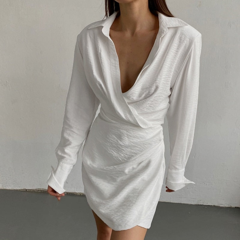 Ootdgirl  Elegant Shirt Dresses  Long Sleeve V-Neck Dress Streetwear Women's Evening Party Short Dress 2022 Ladies Fashion