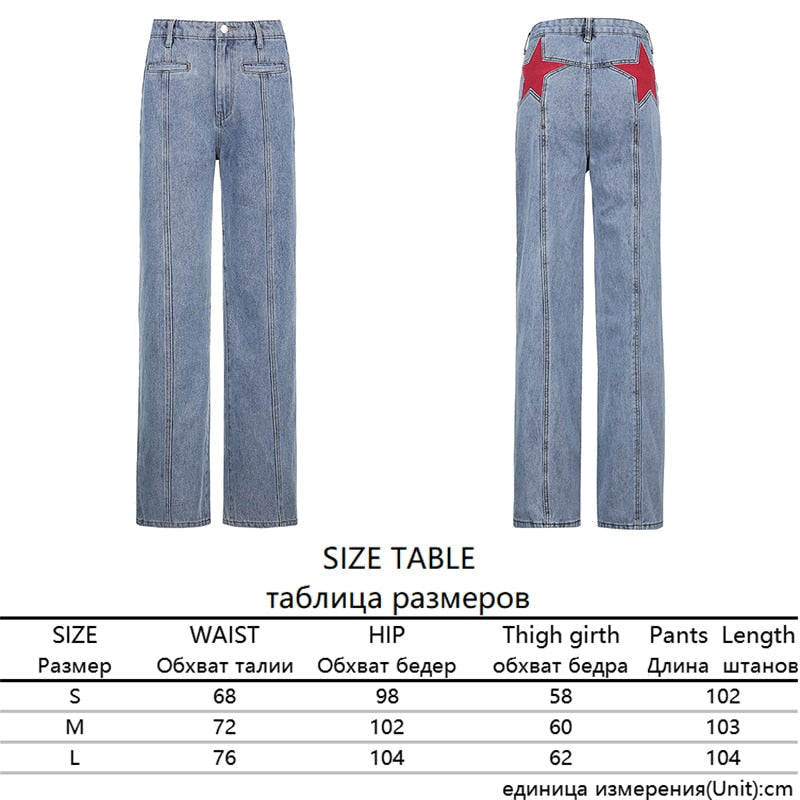 Ootdgirl  90S Star Pattern Blue Jeans Female Retro Denim Pants For Women Vintage Harajuku High Waist Full Length Trousers Capris