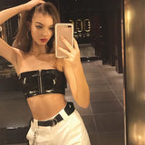 OOTDGIRL PU Leather Sexy Tube Top Women 2022 Summer Strapless Club Sexy Crop Tops Front Zipper Bodycon Tank Tops Female Shirts