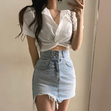 Ootdgirl  Women's Jeans Skirt Denim Mini Skirt Ladies Frayed High Waist Short Skirt Summer Harajuku Casual Vintage Korean 90S