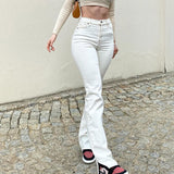 Ootdgirl  Stylish White Trendy Jeans Fashion High Waist Vintage Trousers Frmale Straight Women's Split Denim Pants Streetwear