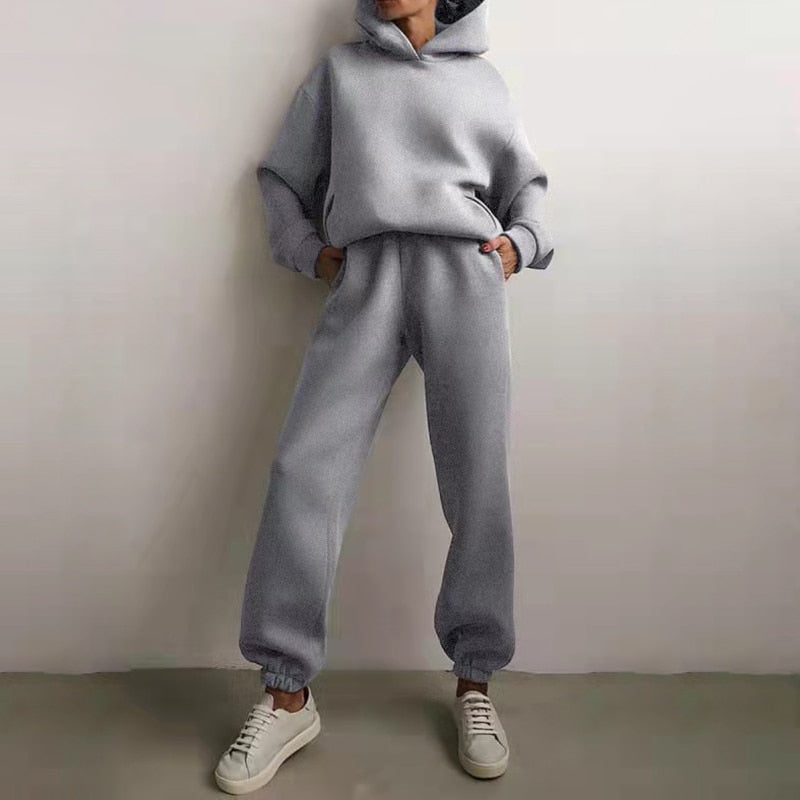 Ootdgirl  Fashion Casual Hooded Two-Piece Long-Sleeved Pullovers And Trouses Suit 2022 Sport Homewear Warm Comfort Sets