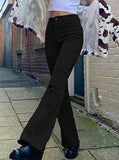 Ootdgirl  Striped Chic Flare Jeans For Girls Female Fashion Vintage Blue Denim Pants Women's High Waist Trousers Capris Street