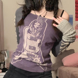 OOTDGIRL Y2k Vintage Patchwork Crop Top Hip Hop E-Girl Punk Mall Grunge Emo Women Pullovers Tees 2000S Harajuku T-Shirt New