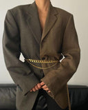 OOTDGIRL Autumn Winter High Quality Women Patchwork Chains Blazer Female Luxury Jacket Coat For Ladies Blusas