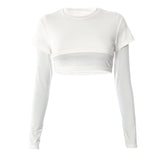 Ootdgirl  Fake Two Piece Long Sleeve T Shirts for Women Clothing Street Fashion  White Crop Tops Spring 2022 C85-BF18