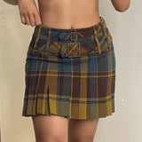 OOTDGIRL Preppy Style Grunge Vintage Plaid Mini Skirt Sexy Women Y2K Aesthetic Kawaii Low Rise Pleated Skirt Harajuku Vintage Clothes