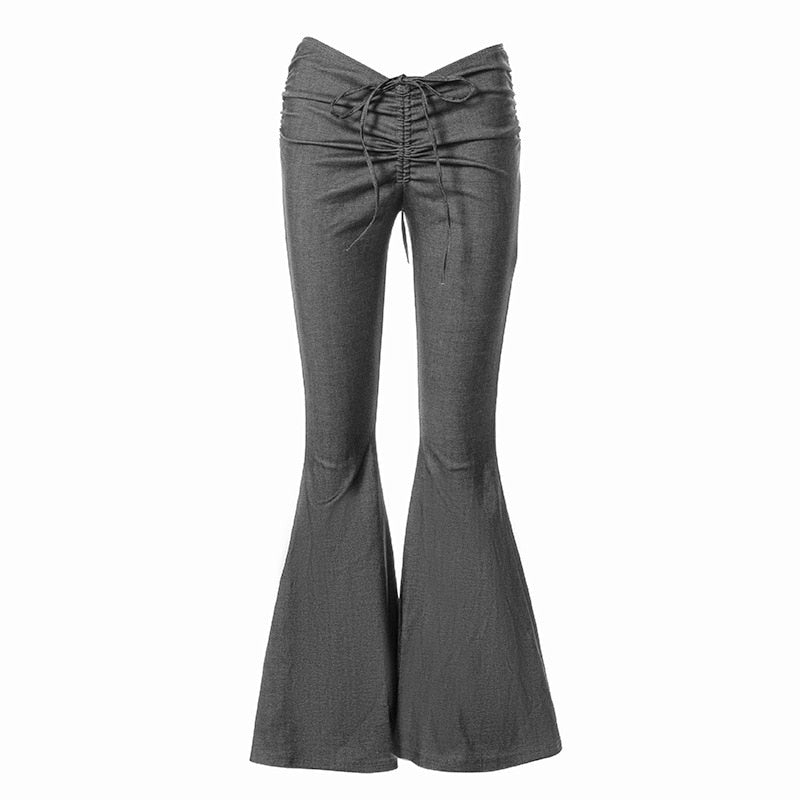 Ootdgirl   Draw String Low Rise Stretchy Flare Pants Womans Fashion 2022 Streetwear Women Y2k Gray Sweatpants C85-CE27