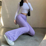 Ootdgirl  Streetwear Ribbed Sweatpants Skinny Tracksuit Women's Sports Flare Pants Fashion 2022Summer High Waisted Trousers Capris