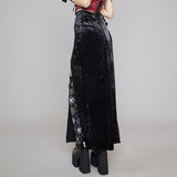 OOTDGIRL Vintage Black Velvet Split Skirts Aesthetic Sexy High Waist Bow Bodycon Long Skirt Elegant E Girl Punk Partywear Clothes