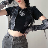 Ootdgirl  Grunge Fairycore Crop Top Women Short Sleeve Patchwork Tshirt And Arm Gloves Female Streetwear Tie Dye Tee Goth Clothes