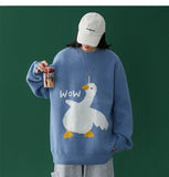 Ootdgirl  Hip Hop Harajuku Knitted Sweater Men 2022 Cartoon Goose Pattern Sweater Oversize Streetwear Loose Cardigan Pullover Men