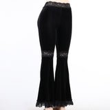 OOTDGIRL Sexy Fashion Patchwork Lace Solid Flare Pants Women Gothic Dark High Waist Loose Trousers 2022 New Street Suede Pants