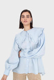 OOTDGIRL Sweet Blue Button-Up Loose Blouses Women's Peter Pan Collar Long Sleeve Female Shirts Chic Tops
