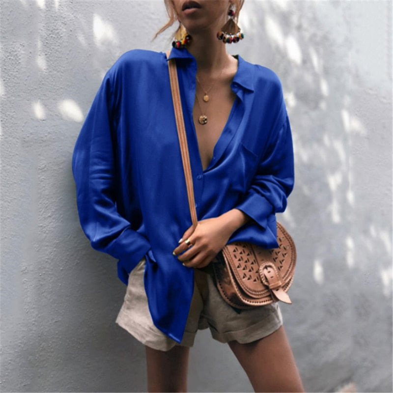 OOTDGIRL Fashion Satin Silk Blouses Women 2022 Long Sleeve Shirt Bandage Knot Shirts Sexy Off Shoulder Crop Tops Smooth Soft Top 4Colors