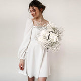 Ootdgirl  Nightclub Dresses For Women 2022 White Mini Puff Long Sleeve A-Line Party Dress Solid Hepburn Style Fashionable