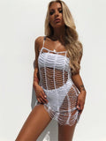 Ootdgirl   Mesh Rhinestones Summer Dress Women Perspective Black White Diamond Fishnet Bodycon Dress Beach Club Party Dresses Vestidos