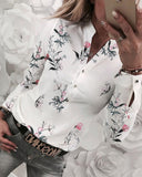 Ootdgirl Women Shirt Floral  Long Sleeve V-Neck Printed Shirt Spring Autumn Women Casual Blouse Tops