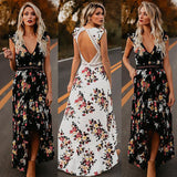 Ootdgirl  Summer Floral Boho Women Elegant Vintage Long Maxi Dress  Backless Party Beach Dress Sundress