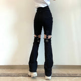 Ootdgirl  Hip Hop Jeans High Waist Hollow Out Cargo Pants Women Buckle Pants Joggers Street Adjustable Denim Trousers Goth Print