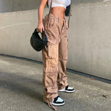 Ootdgirl  Streetwear Low Waist Jeans For Women Large Pockets Baggy Wide Leg Cargo Pants Y2k Boyfriend Straight Denim Trousers