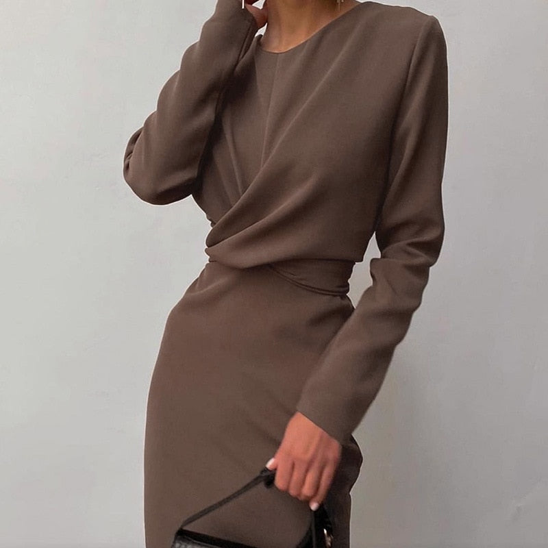 Ootdgirl  Solid Long Sleeve Midi Dresses For Women 2022 Spring Elegant Work Office Ladies Pencil Dress