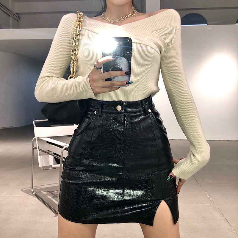 Ootdgirl  Faux Pu Leather Black  Split Mini Skirts Women High Waist Skirt Night Out Ladies Casual Party 2022 Summer Fashion