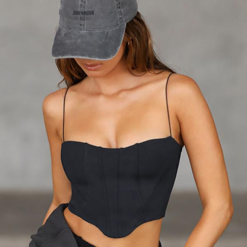 Ootdgirl  Women Solid Basic Contrast Cami Top Summer Fashion Thin Strap Drape Corset Top  Skinny Backless Crop Top Beachwear