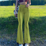 Ootdgirl  Green Striped Edge Flare Pants For Women Fashion 2022Casual Sweatpant Skinny High Waist Trouser Female Capris Streetwear