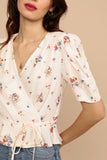OOTDGIRL Vintage Floral Print Women Shirt Elegant Summer Top With Sashes V Neck Short Sleeves Holiday Chiffon Shirt Femme Vestidos