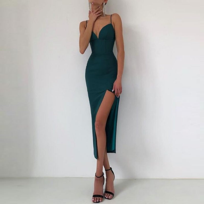 Ootdgirl   High split Long Dress Women Elegant V Neck Spaghetti Strap Slim Party Dress 2022 New Spring Summer Fashion bodycon Dress