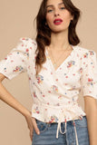 OOTDGIRL Vintage Floral Print Women Shirt Elegant Summer Top With Sashes V Neck Short Sleeves Holiday Chiffon Shirt Femme Vestidos