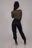 OOTDGIRL Stylish Women Cargo Pants High Waist Black Pants Button Pockets Design Gothic Style Trousers Solid Color Long Trouser Plus Size
