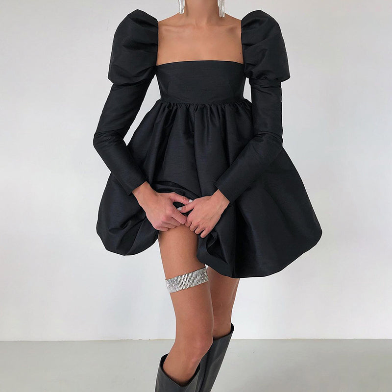 Ootdgirl  Elegant Party Dress For Women  Backless Mini Dress Long Sleeve Pleated Ball Gown Puffy Dresses Y2k Streetwear Black