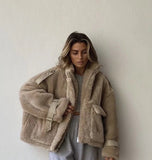 OOTDGIRL Winter Coat Women Faux Fur Coat Fashion Lapel Thick Loose Zipper Women's Jacket Causal Female Coat
