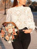 Ootdgirl Women Lace Embroidery Blouse Shirts Elegant Formal Long Sleeve Shirts Office Lady Flower Hollow Tops Women Clothing